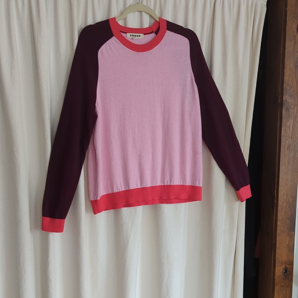 Boden Pink and Burgundy Crew Neck Sweater